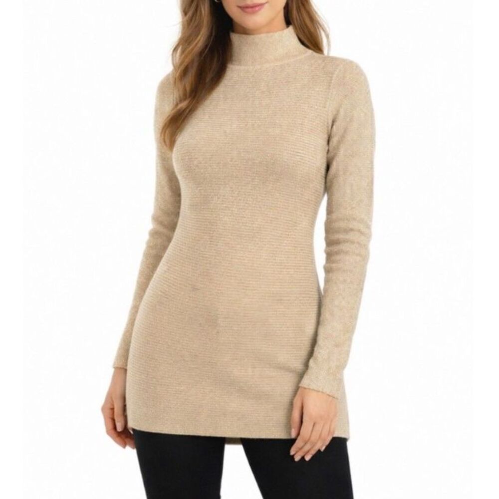 Twin Set Simona Barbieri Champagne Metallic Wool-Blend Mockneck Sweater Size XL